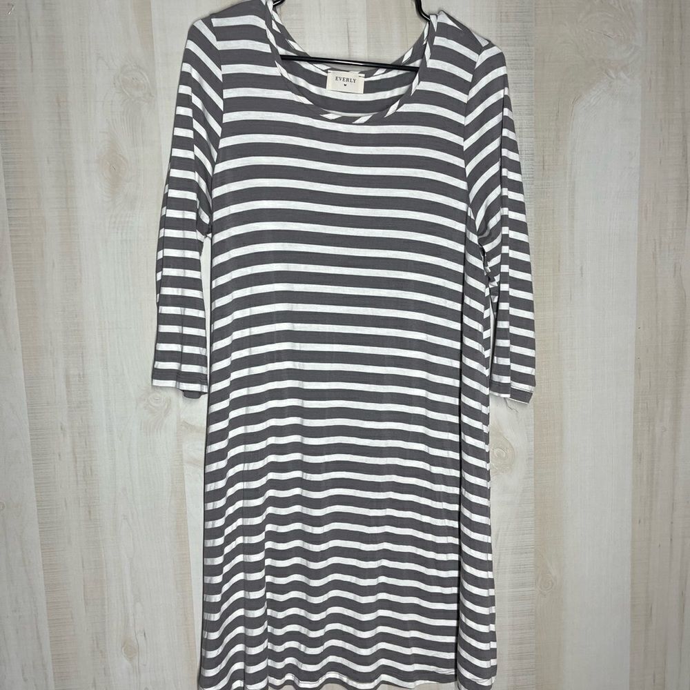 Everly gray and white striped‎ shirt dress, size XL